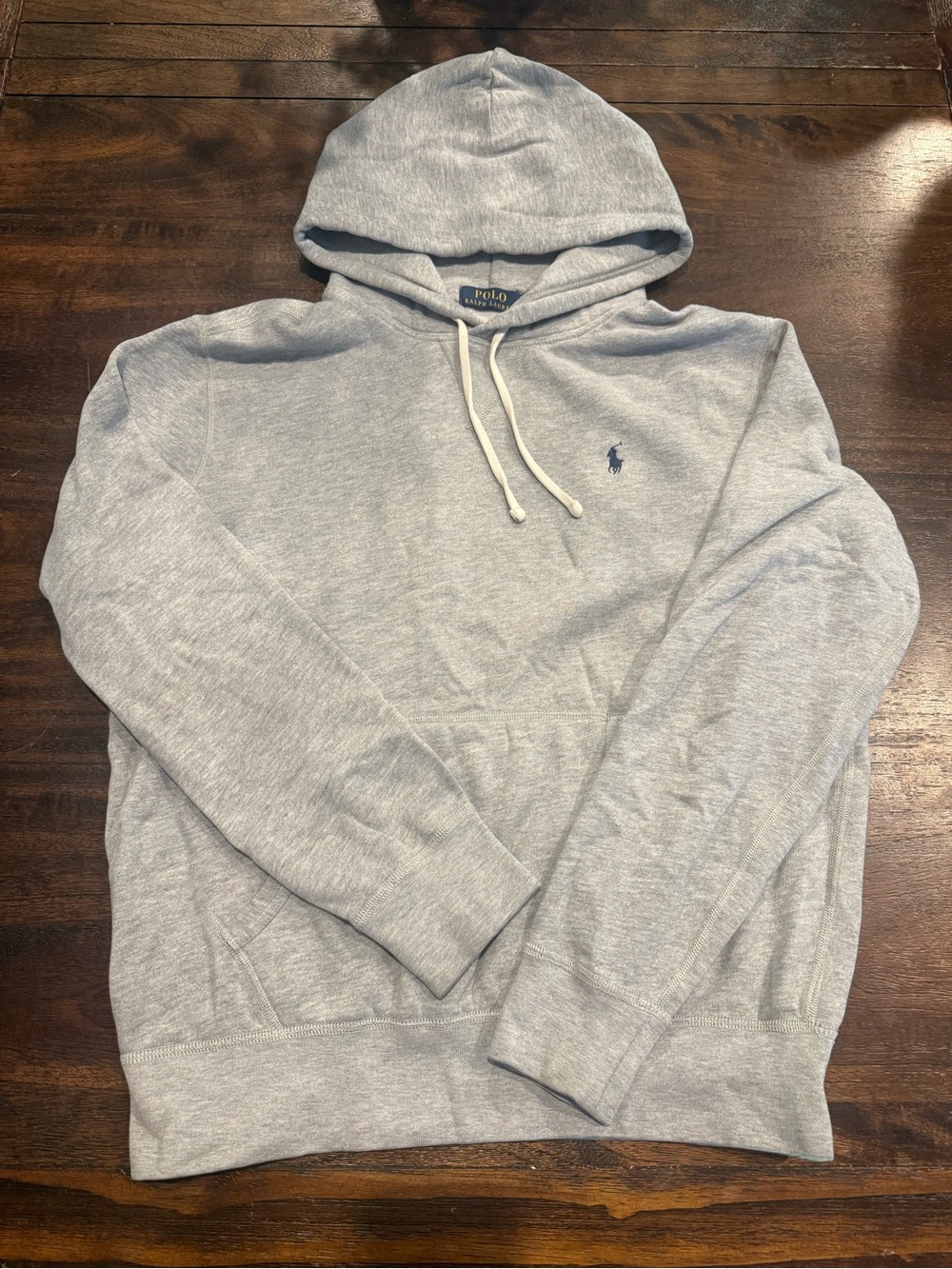 Ralph Lauren Heather Gray Pullover Hoodie with Navy Polo Logo - Picture 1 of 3